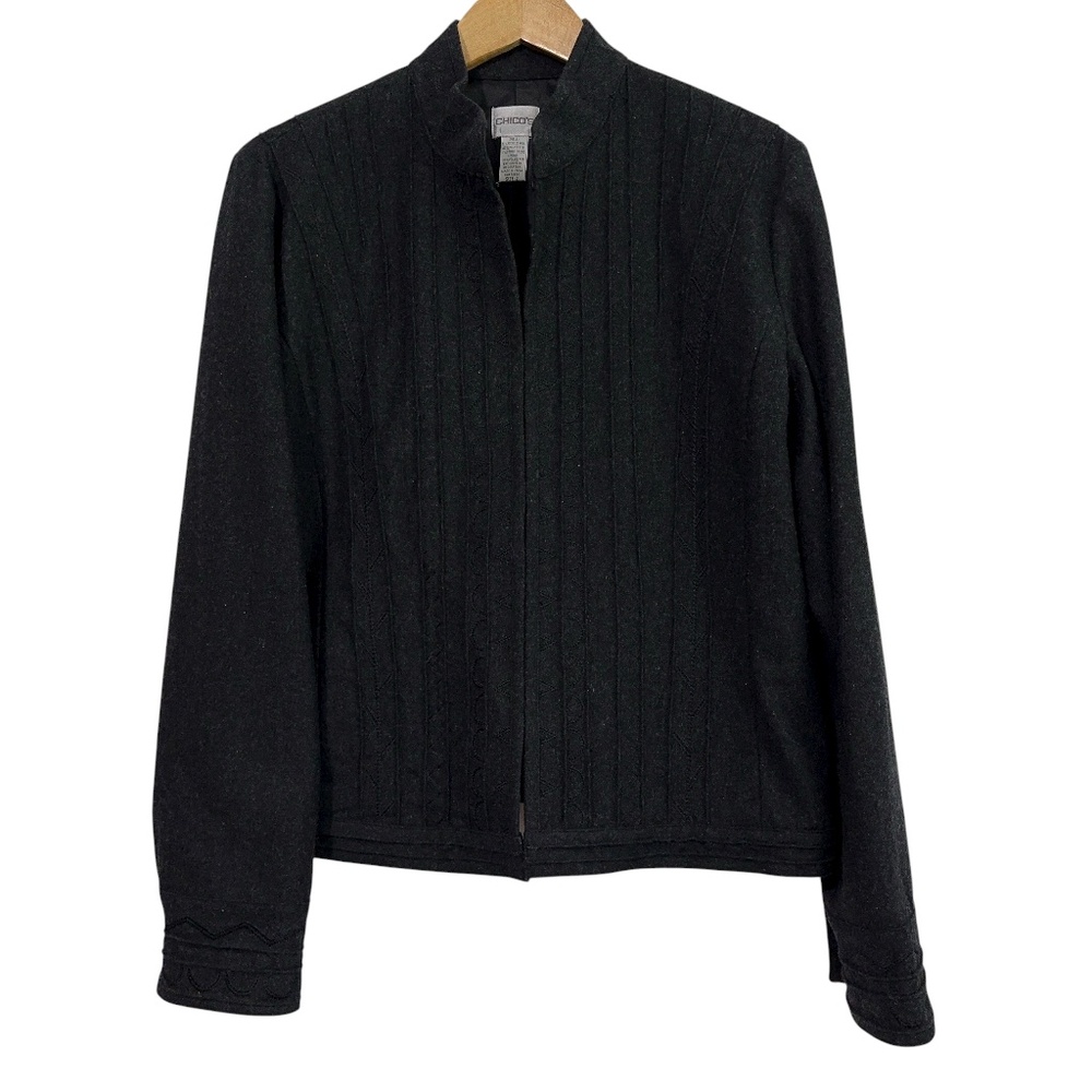 Chicos Wool Blend Jacket Womens Size 2 (M) Embroidered Office Corporate